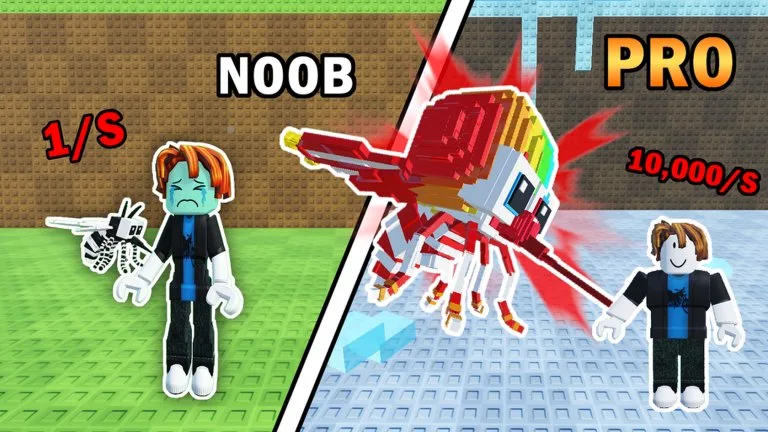 Official promotional art contrasting a small blocky mosquito labeled as a starter with a large red mosquito.